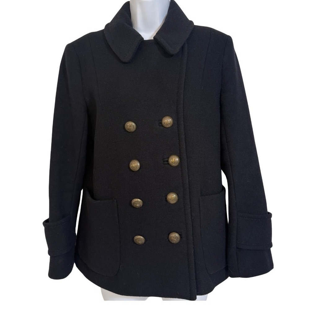 French‎ Connection Womens Y2K Wool Peacoat Black Size 8 Old Money Gold Button